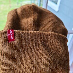 Brown Knit Beanie Mens Womens Winter Levis Sock Hat One Size Ribbed Tan Unisex